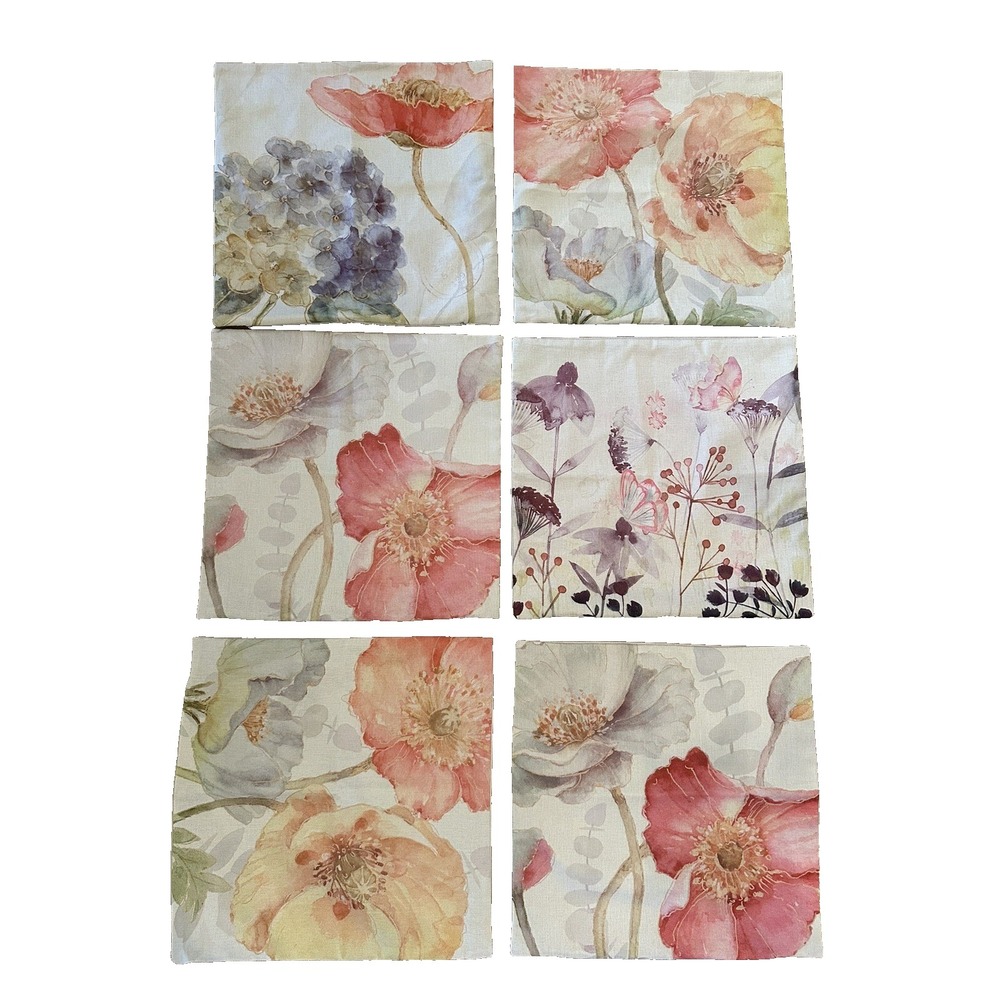 Floral Decorative Pillow Covers Sofa/Bed Set 6 17"X17" Linen? Pastel Beige Ecru